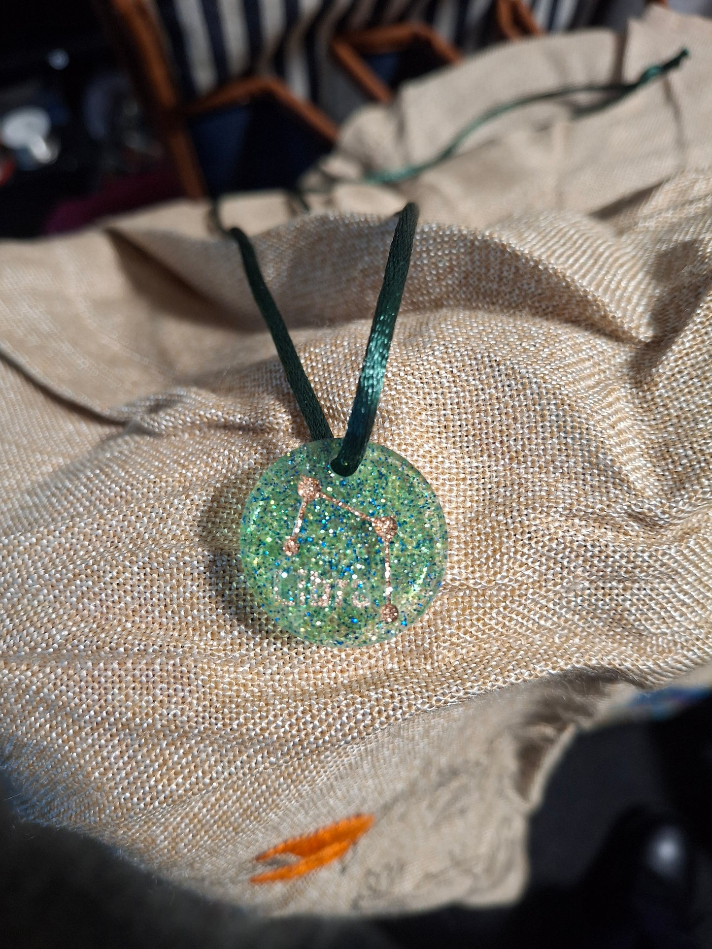 Green uv resin constellation necklaces