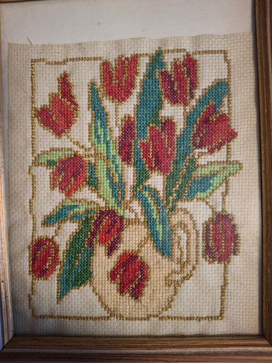 Floral cross stitched design