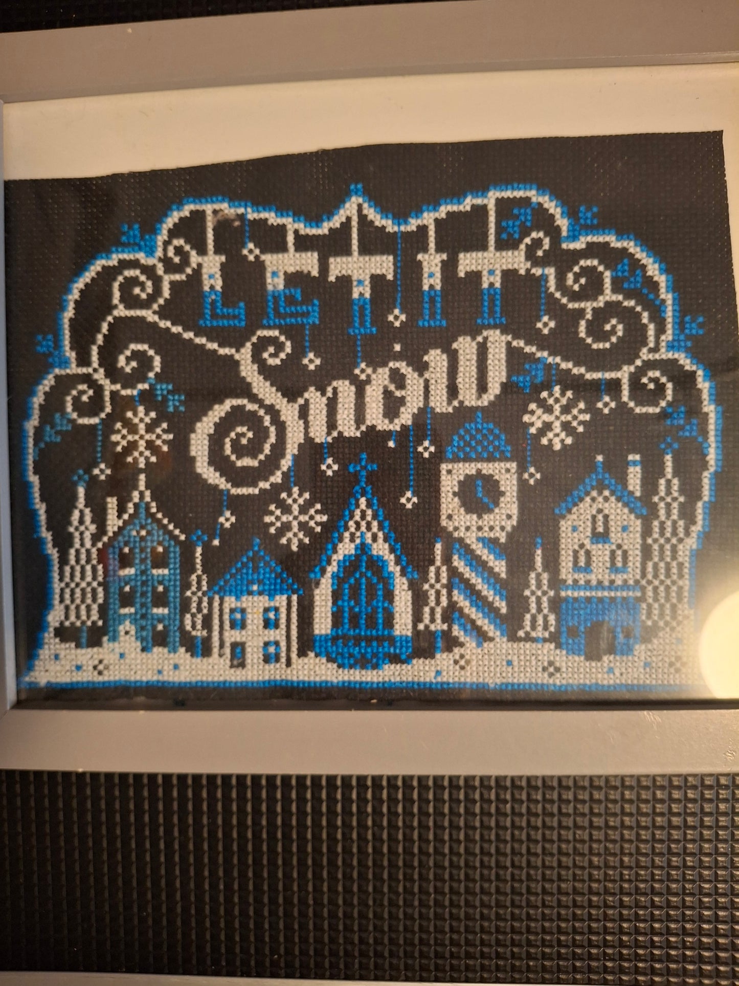 Christmas  Cross stitched  design in picture frame