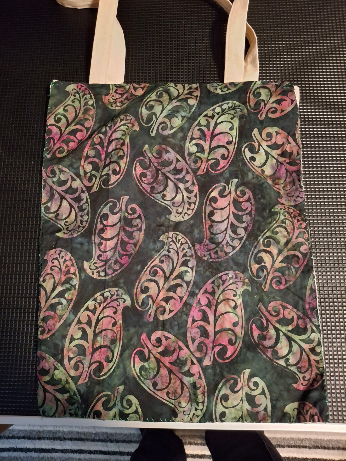 tote bags with material stitched to bag for a little design