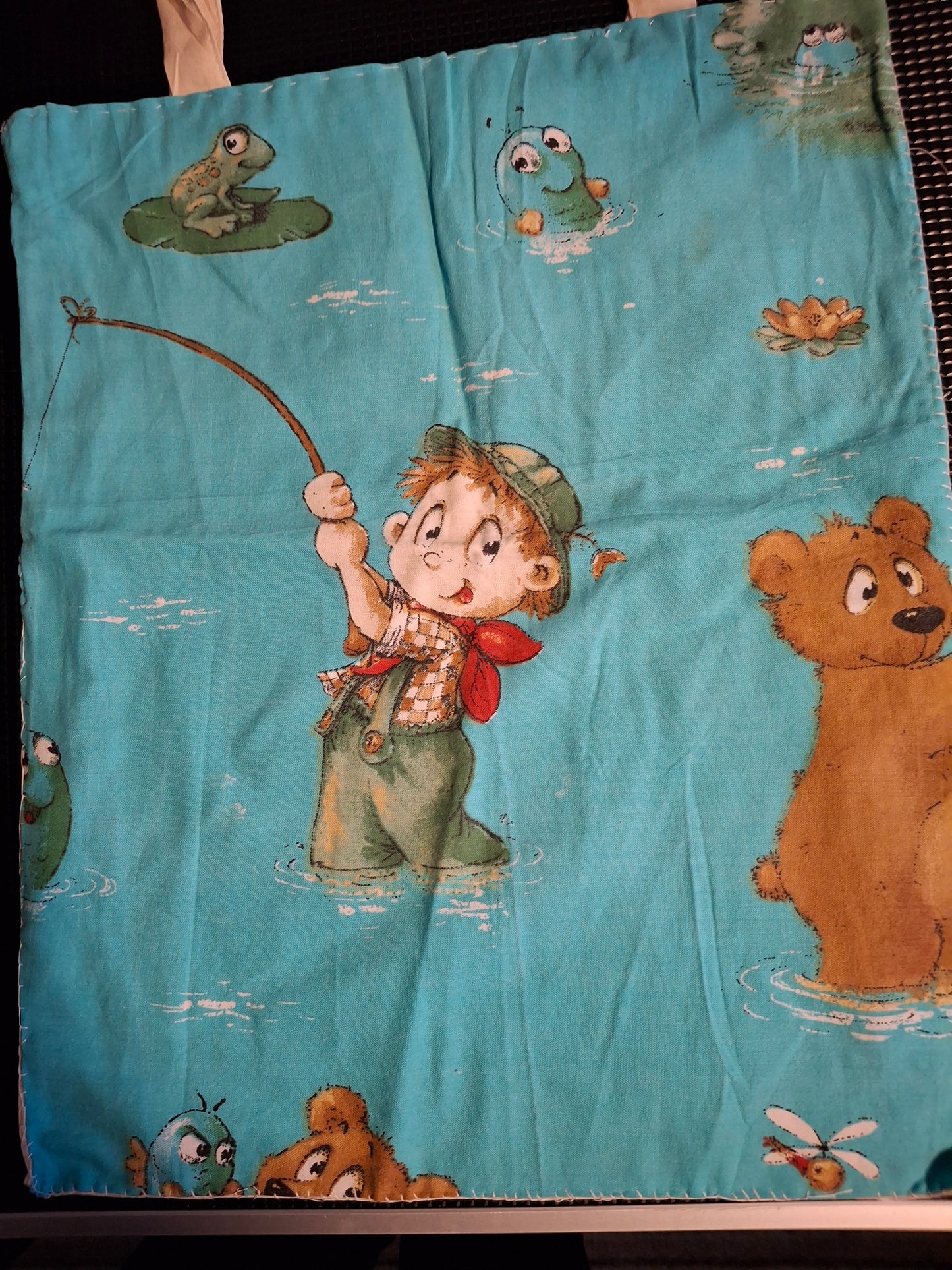 tote bags with material stitched to bag for a little design